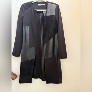 Calvin Klein Black Mixed-Media Long Trench Coat